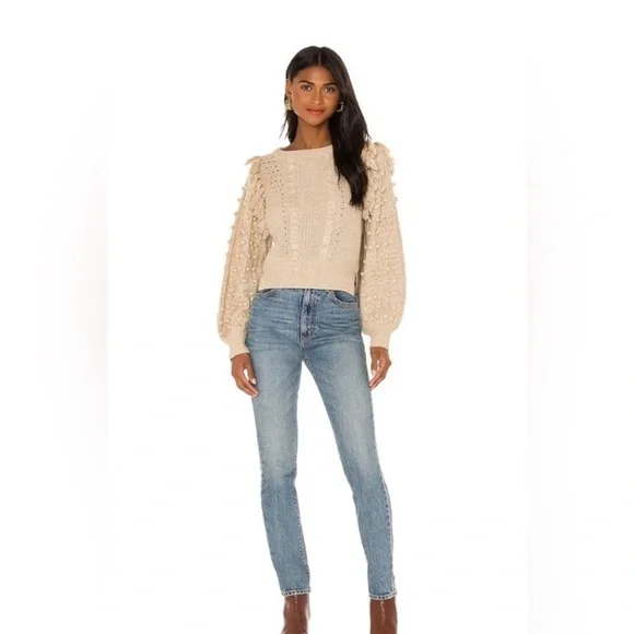 Cleobella | Lima Knit Sweater with Fringe and Pom Pom Sleeves | Sz M - Picture 2 of 12